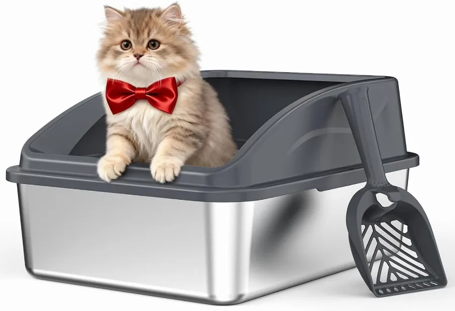 FURTIME Litière pour Chat en Acier Inoxydable 18 l